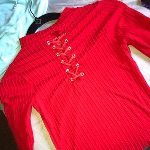Red Tie Up Bodycon Shirt Small